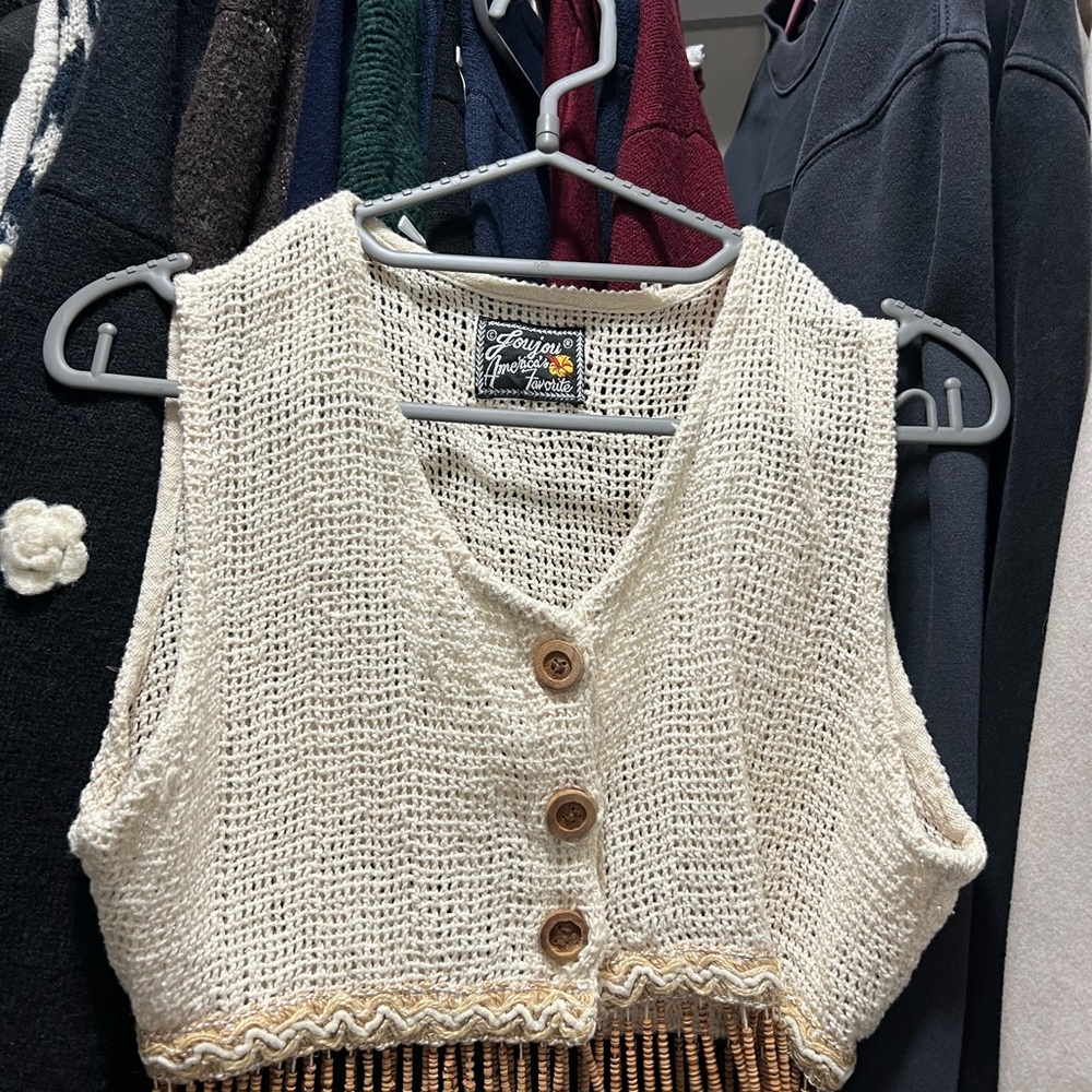 Cream Knit Vest with Wooden Buttons